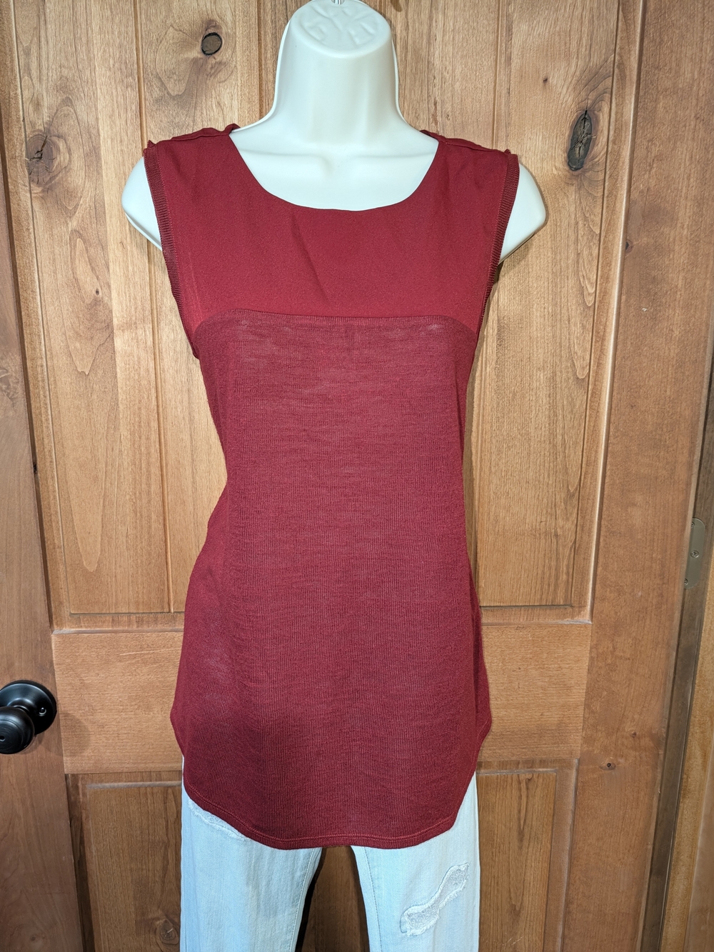 Sanctuary Sleeveless Wine Red Knit & Woven Panel Top